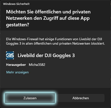 Windows-Netzwerkfreigabe-Abfrage für Goggles3Streamer